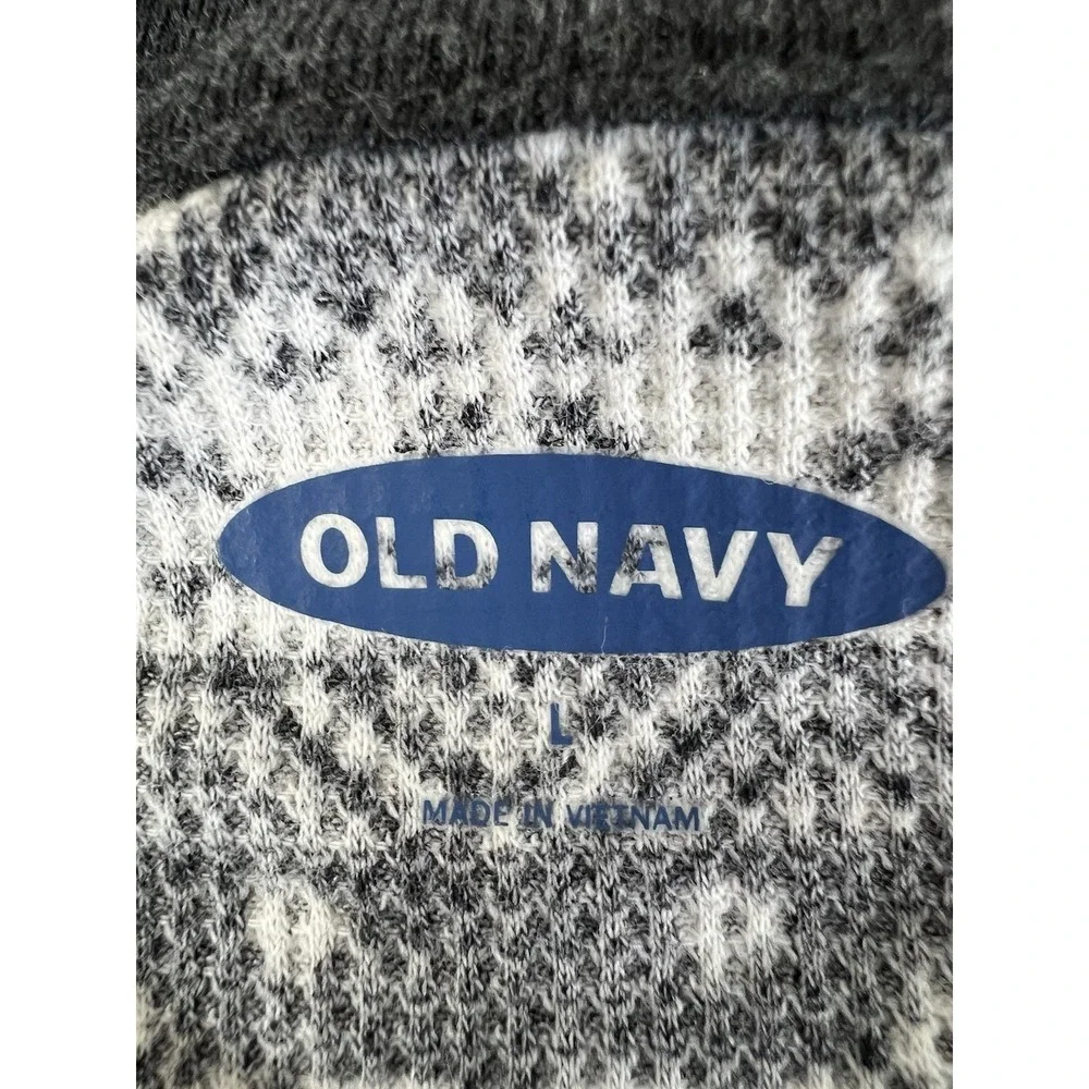 Old Navy NWT Woman Juniors L Nordic Fair Isle Black/Gray Waffle Knit Thermal Top